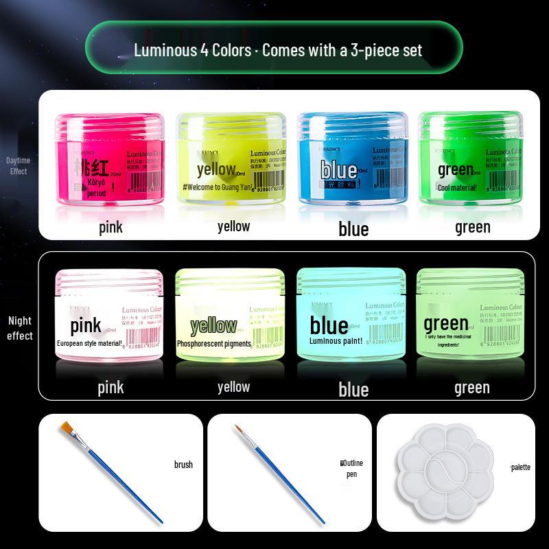 Glow-in-the-Dark Fluorescent Pigment Set for Kids - Perfect for DIY Clothes, Shoes, Plaster Dolls, and Hand-Painted Crafts!