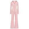 Womens Casual Yoga Set Hooded Zip Cardigan Flared Pants Solid Color Sportswear