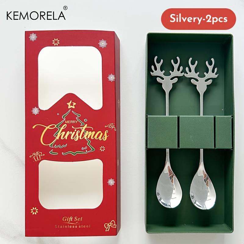 

2/4/6PCS Stainless Steel Spoon Tableware Christmas Deer Shape Coffee Spoon Cake Dessert Stirring Elk Spoon Christmas Gift Box