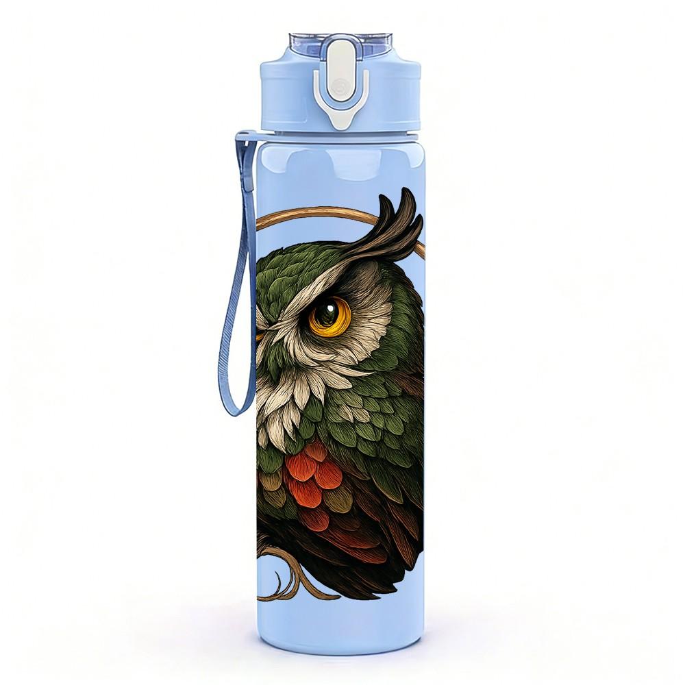 1PC Wise Forest Owl Pattern 750ml Color Plastic Sports Water Bottle Leakproof Flip Straw Lid Suitable for Sports Office Home Use