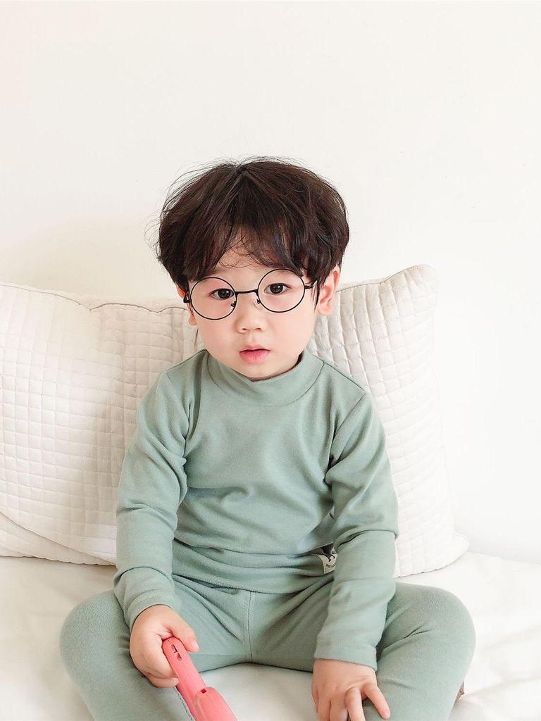 Unisex Baby Cotton Thermal Set: Cozy Brushed High-Neck Top & Trousers for Autumn/Winter