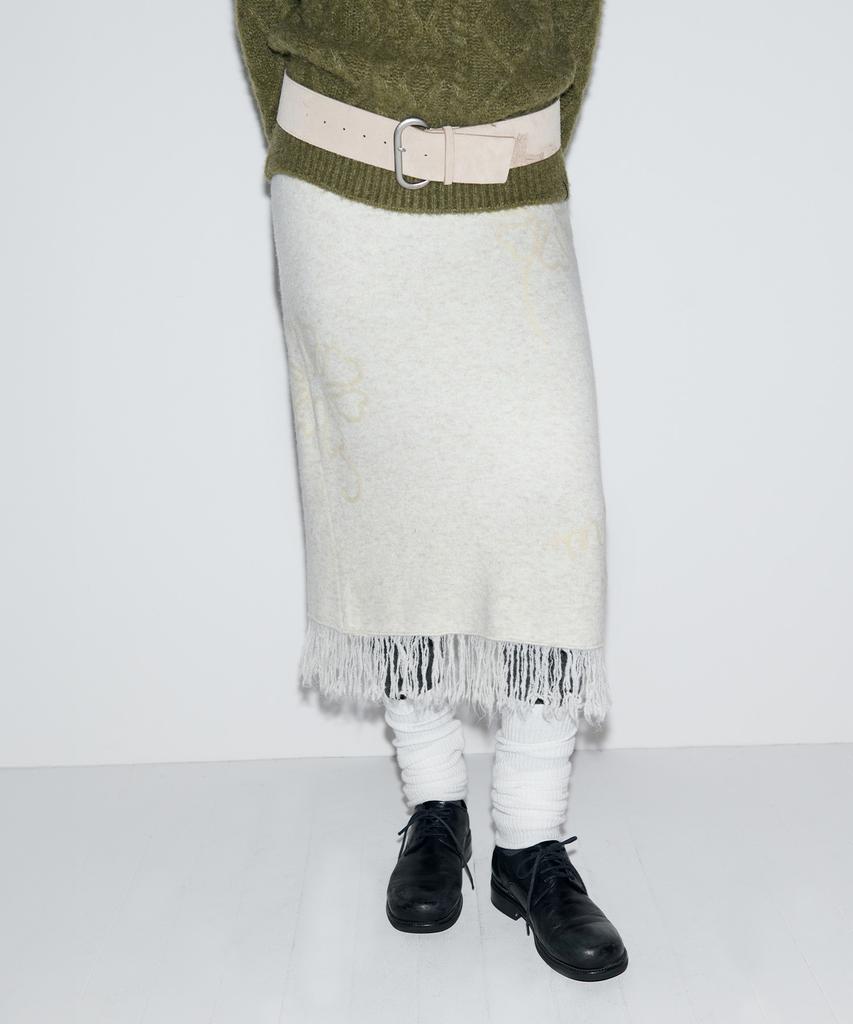 Lora Lora Fringe Long Knit Skirt Ivory