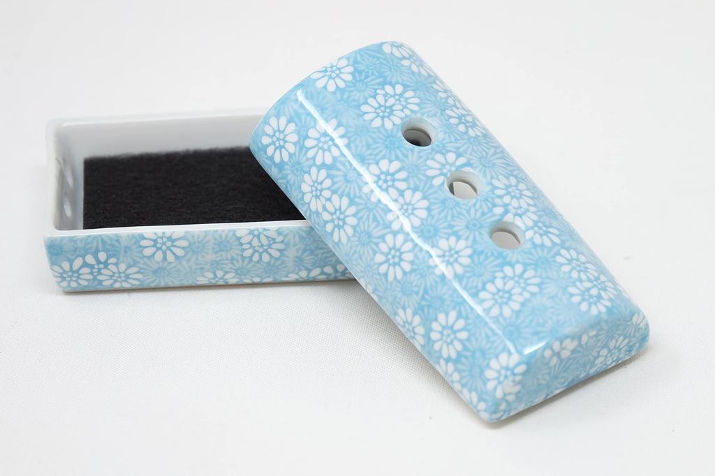 Horizontal Cylindrical Incense Burner, for Laying Incense Sticks, Made In Japan by Mino Ware, Light Blue, for Yoga, Meditation, Mindfulness, and