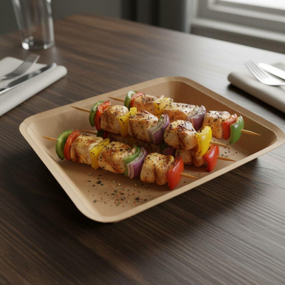 50PCS Waterproof Disposable Kraft Paper Food Plate Thickened Dessert Plate Snack Tray  Fruit