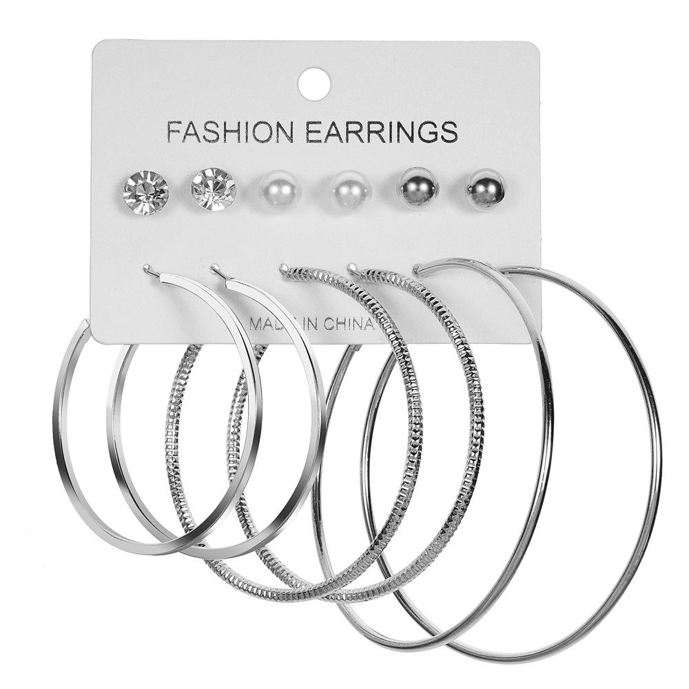 European & American Fashion: 6 Pairs of Statement C-Shaped Earrings Set
