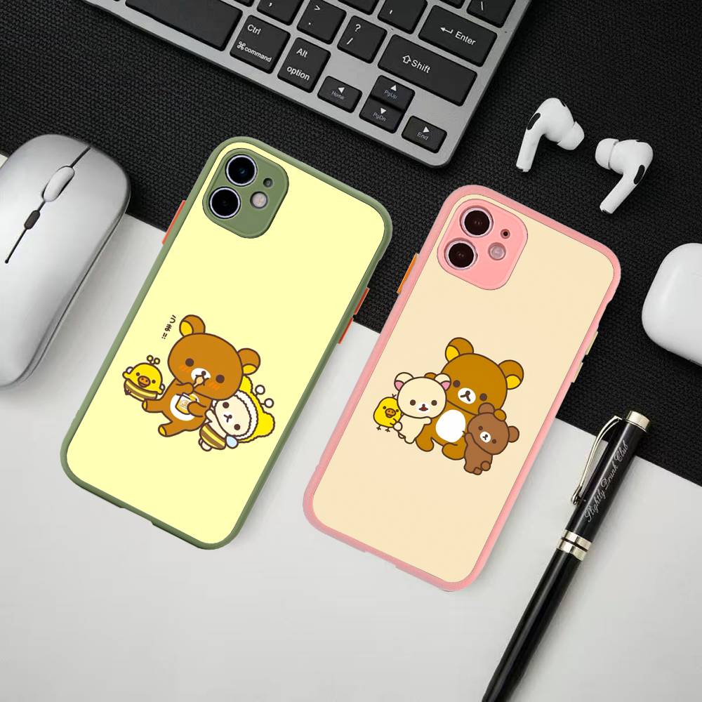 Cartoon Rilakkuma Bear Phone Case For iPhone 11 12 13 14 15 16 Pro Plus X XS MAX Matte Bumper Shockproof Cover
