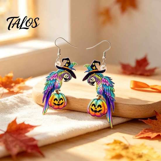 Vibrant Feather Pattern Earrings 1 Pair Cute Acrylic Parrot Earrings, Tropical Animal Dangle Fun Halloween Costume Jewelry for Women, Summer