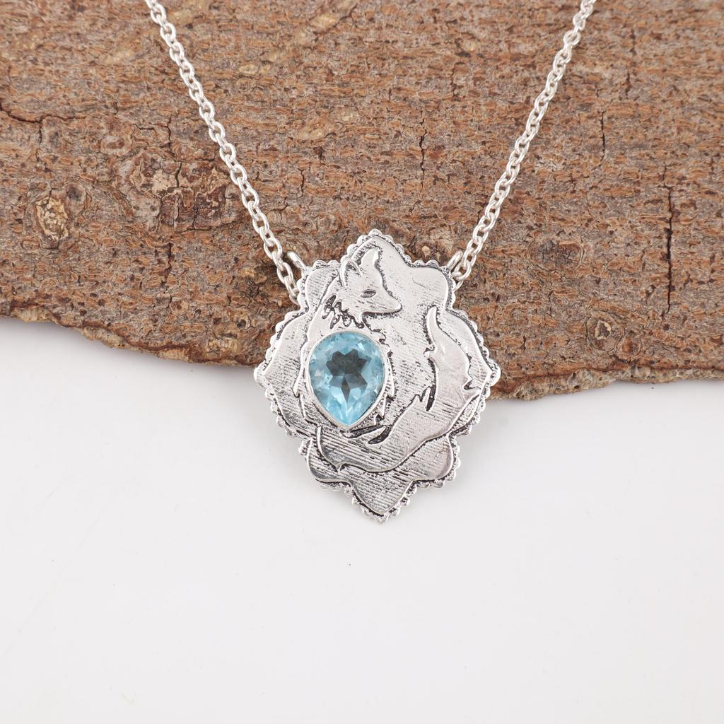 Sky Blue Topaz Gemstone Pendant, 925 Sterling Silver Jewelry, Handmade Lavish Silver Pendant Gift For Love