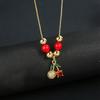 Hot Sale Crystal Red Cherry Pendant Necklace For Woman Gold Plated Fruit Collarbone Chain Fashion Daily Party Jewelry Gift