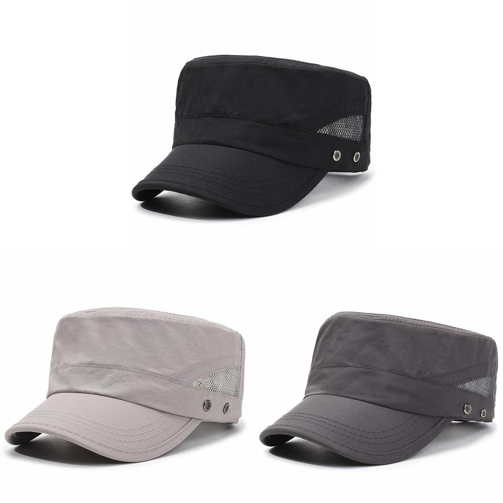 Summer Quick Dry Flat Top Cap With Adjustable Mesh For Outdoor Mens Sun Protection