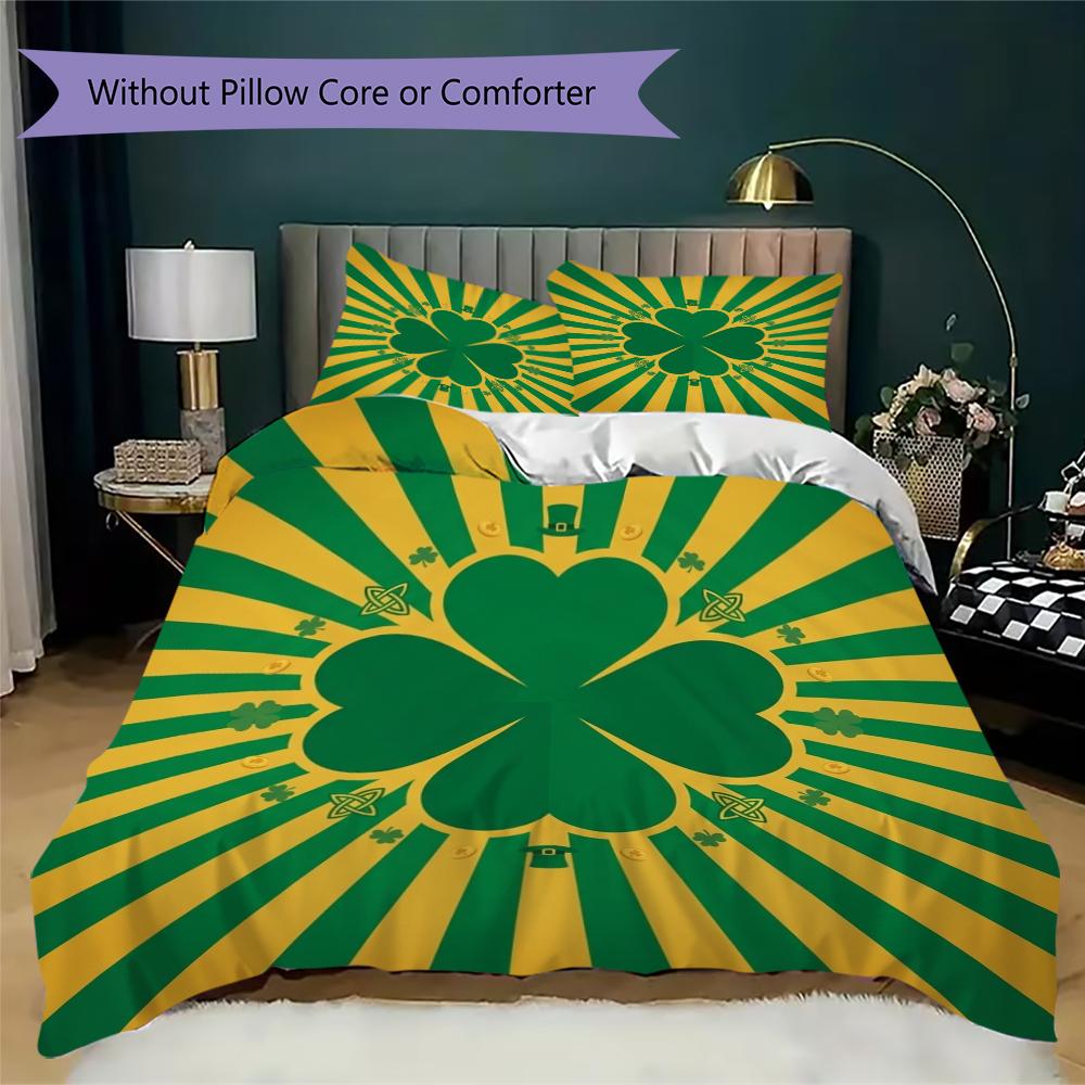 Leaf Clover Pattern Bedding uilt Set uilt Cover Pillowcase Home Decoration Birthday Gift (1 * duvet cover + 2 * pillowcase  without core)58