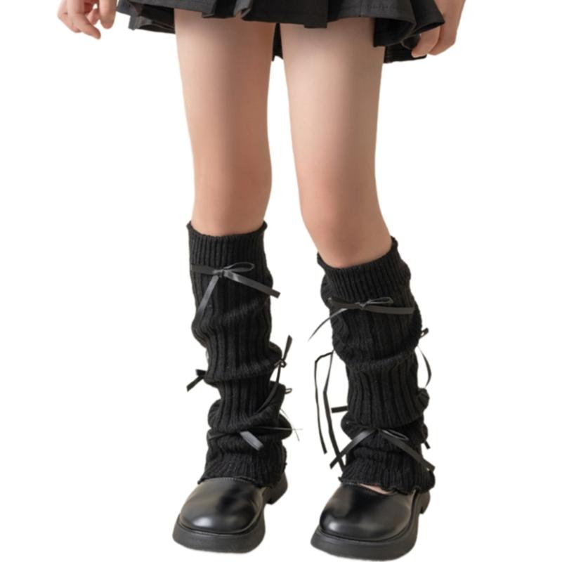 

1 Pair Sock Sleeves Fashionable Butterfly Knot Girls Stackable Socks Comfortable Leg Cover for Daily Wear and Parties чёрный