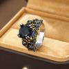 Retro and Trendy Blue Color Inlaid Zircon Leaf Women's Ring, Luxurious and Fashionable Banquet Party Accessories, Jewelry Gifts