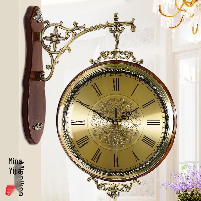 European Retro Double-Sided Silent Wall Clock - Large Antique Style for Living Room