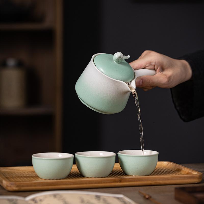 Kung Fu Tea Set Gradual Change Ceramic Teapot Teacup Brewing Tea Stove Tea Warmer Incense Insert Small Set Gift Box Business Souvenir