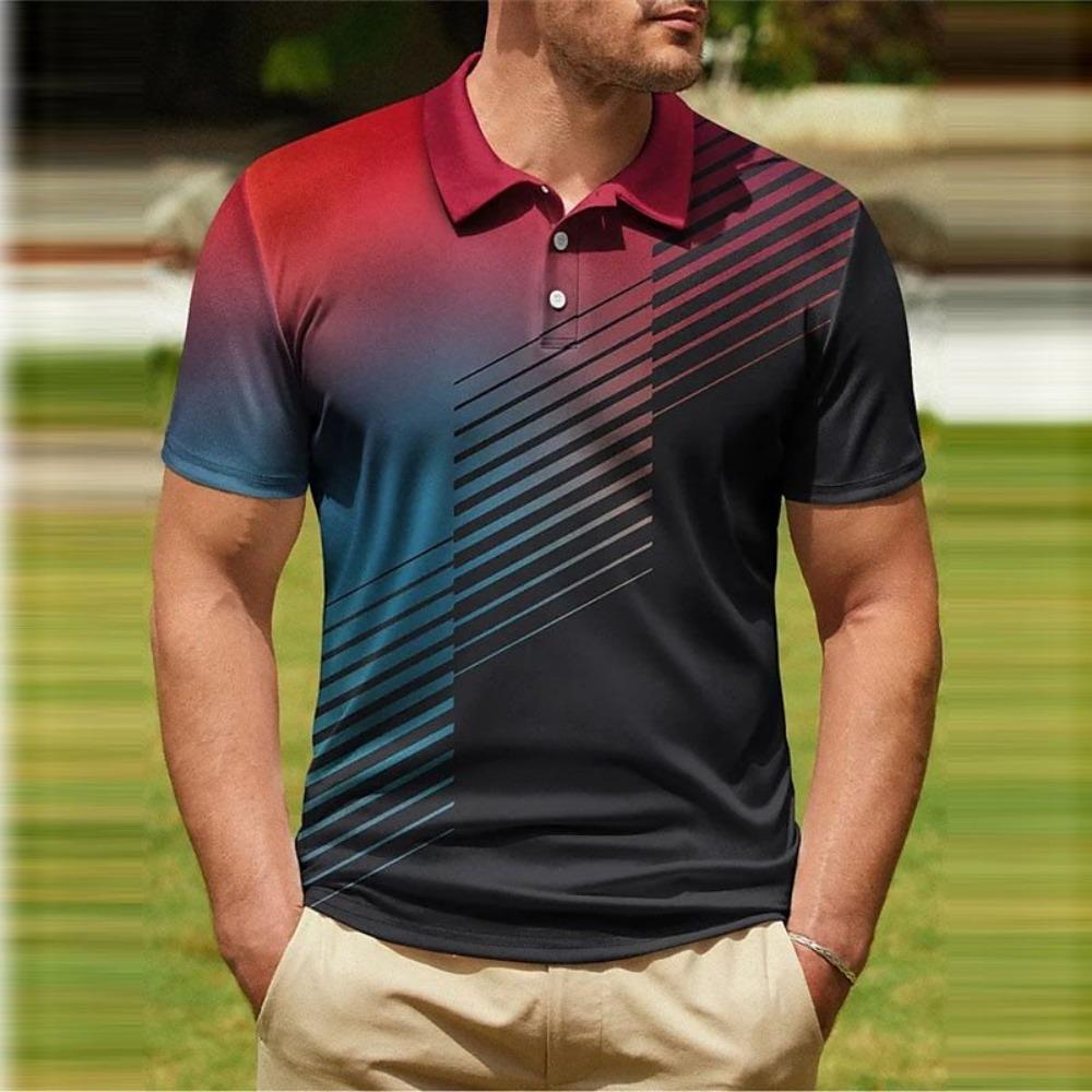 Gradient Striped Pattern 3D Digital Printing Men's Polo Shirt