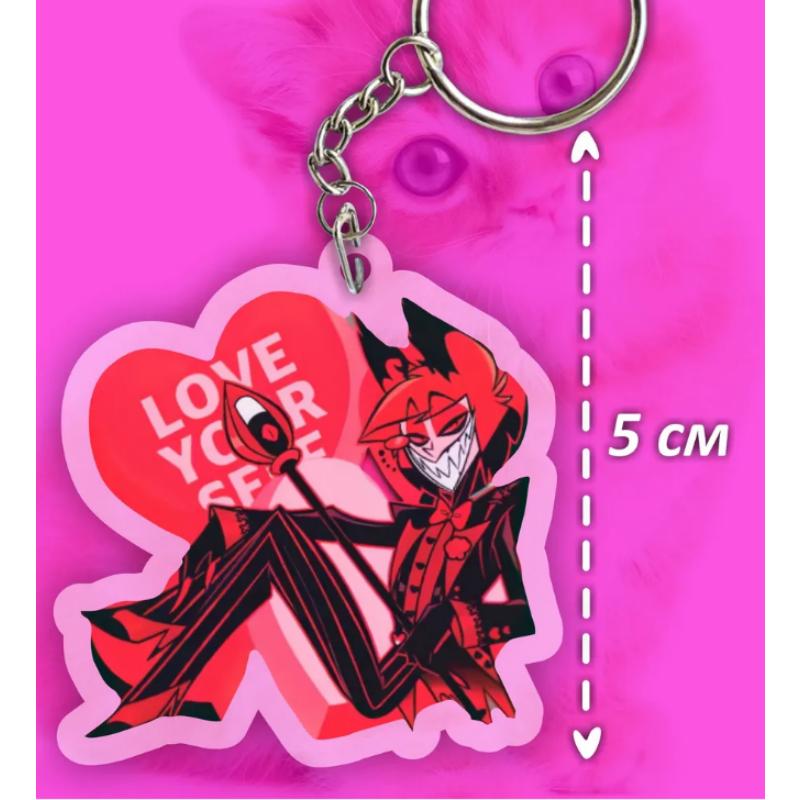 Boucle de clé en acrylique pour Alastor Lucifer Charlie Vaggie Husk Angel Dust Vox Anime Dessins Animés Porte-clés en acrylique Cadeau d'anniversaire red