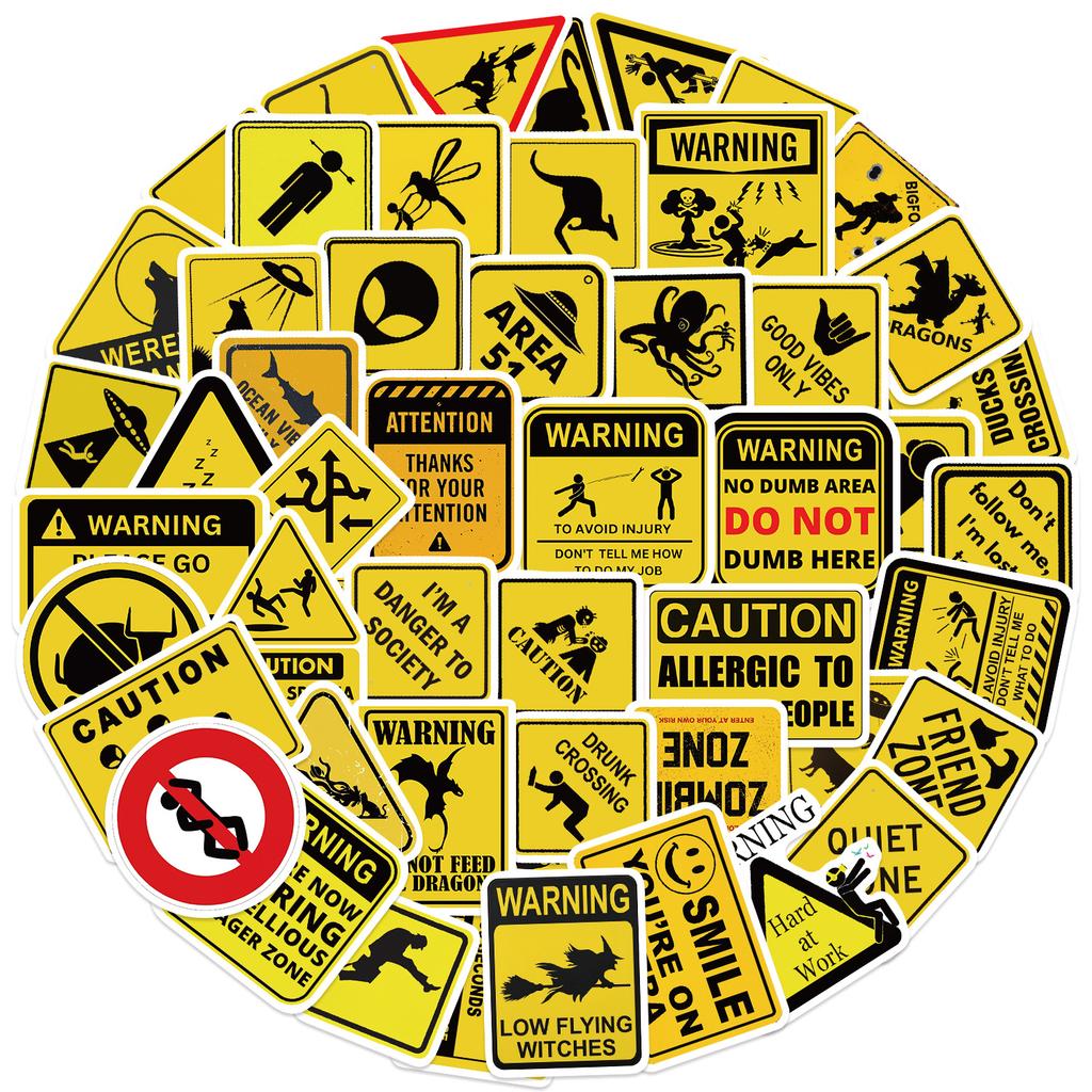 53PCS Funny Warning Sign Stickers Laptop Graffiti Skateboard Waterproof Scrapbooking Phone Cup Luggage Sticker Decals Toys