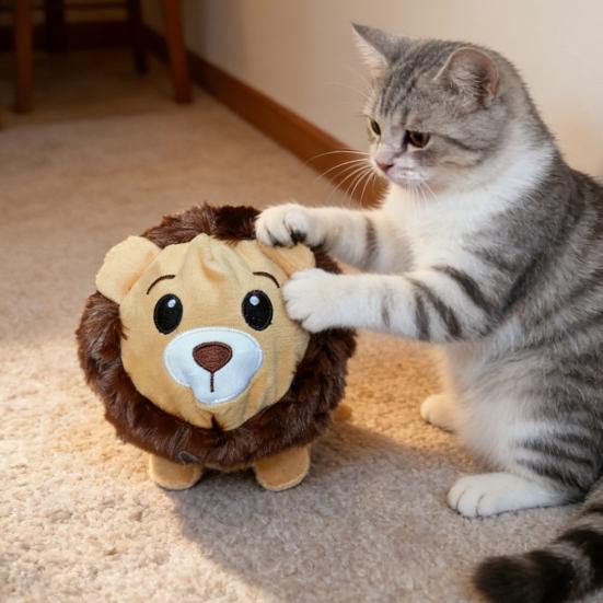 Pet Toy Lion Shape Bite-Resistant Plush Dog Chew Toy with Built-in Sound Device Soft Interactive Stress Relief Anxiety Reduction Toy