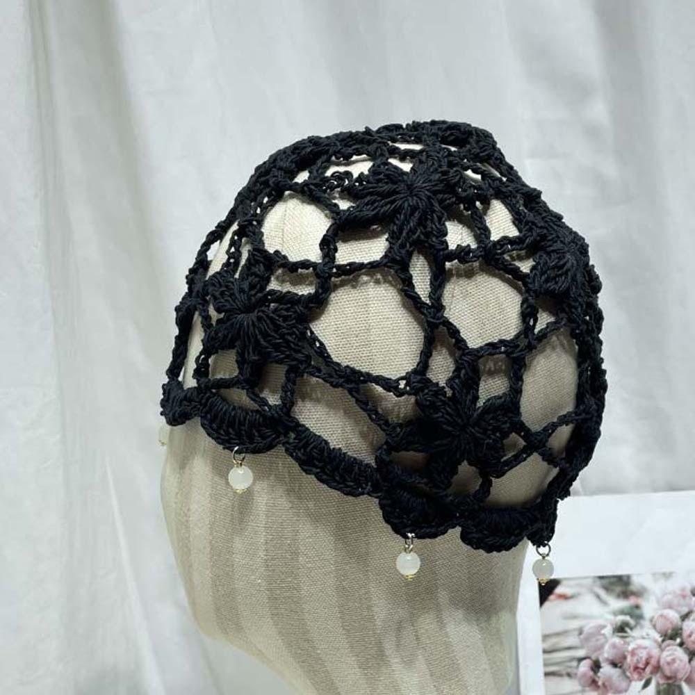 Handmade Crochet Flower Knitted Hat Bohemian Style Woven Cap Cute Hollowed Out Beanie Cap  Women