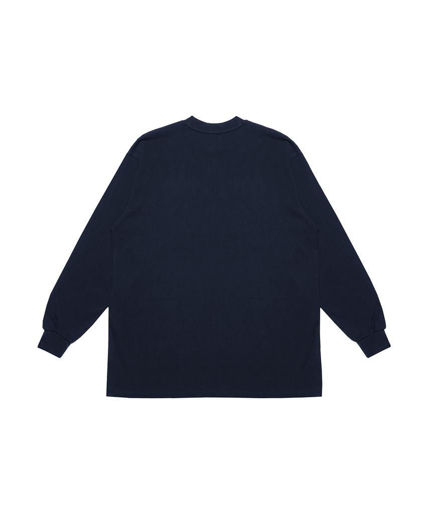 Bajal Vz Logo Big Oversized Pocket Long Sleeve T-Shirt Navy