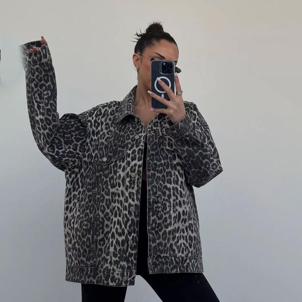 2024 Retro Leopard Print Denim Jacket - Trendy, Loose, Versatile for Spring