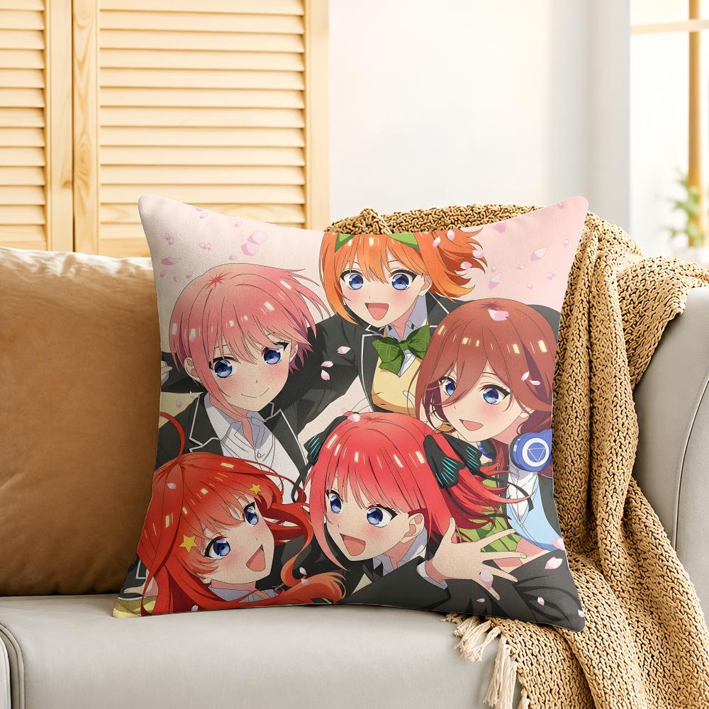 QQuintessential Quintuplets Cushion Cover Silky Short Plush Invisible Zipper Dustproof Sofa Pillow Case For Home Decor