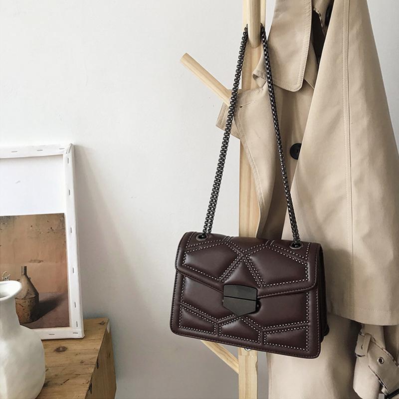 Yogodlns Rivet Shoulder Bags for Women Solid Color Chains Crossbody Handbag Leather Purse Tote