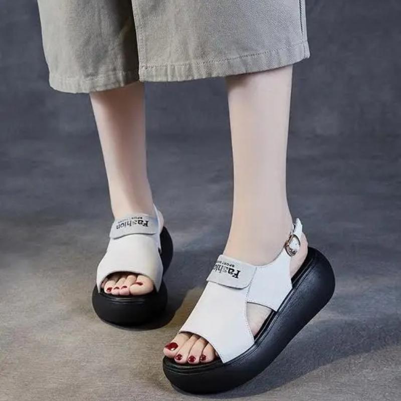 Fashion 6cm New Women Hollow Genuine Leather Peep Toe Breathable Elegant Ankle Booties Wedge Summer Platform Slides Sandals Shoes