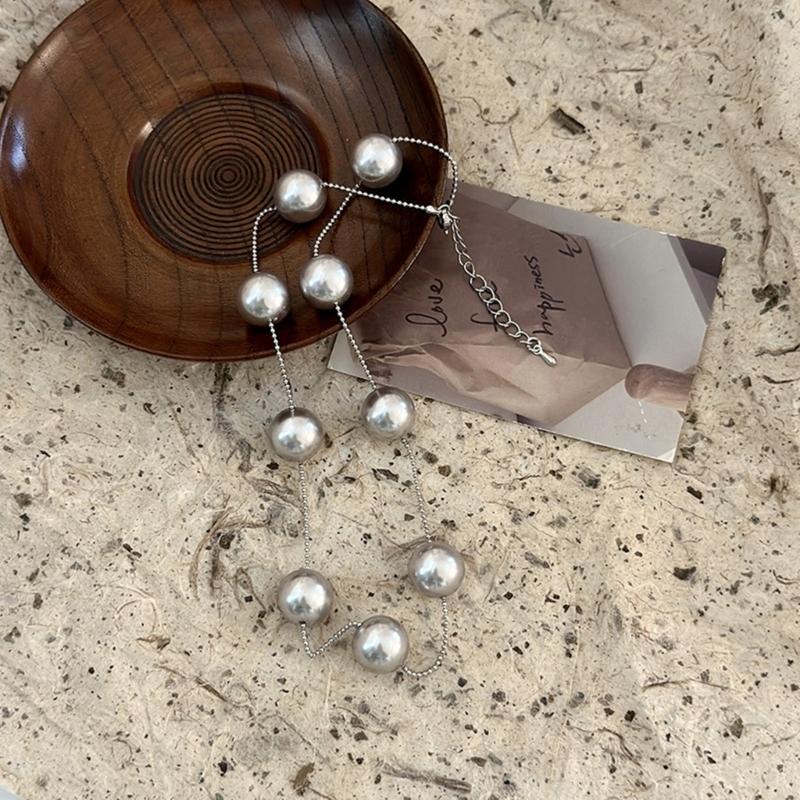 Unique Imitated Pearls Neckchains Stylish Clavicle Chain Adornment Beaded Necklace Party Neck Jewelry for Women Girls