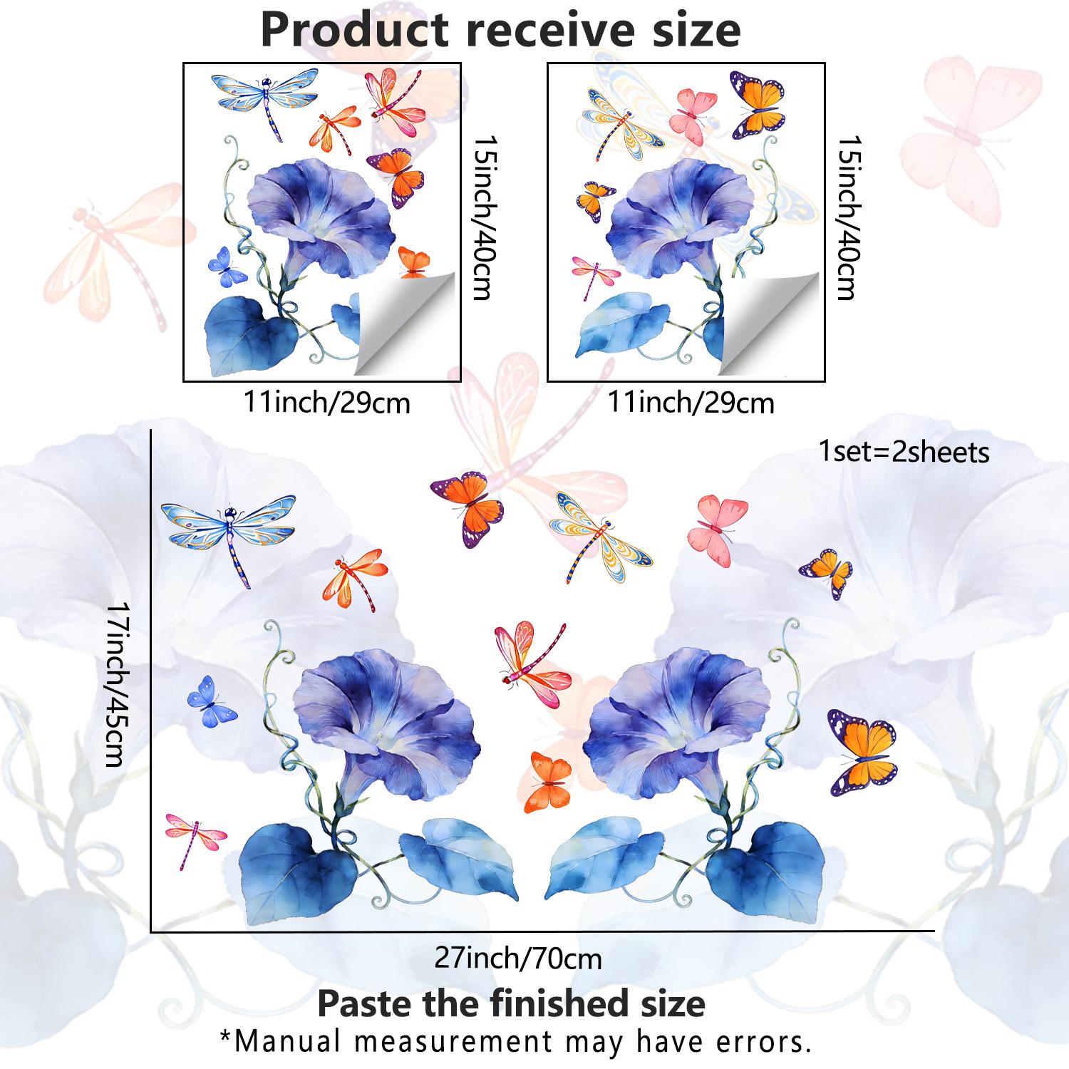 

Watercolor Morning Glory Butterfly Static Cling Glass Sticker for Living Room Balcony French Window Decor 40x60cm різнокольоровий