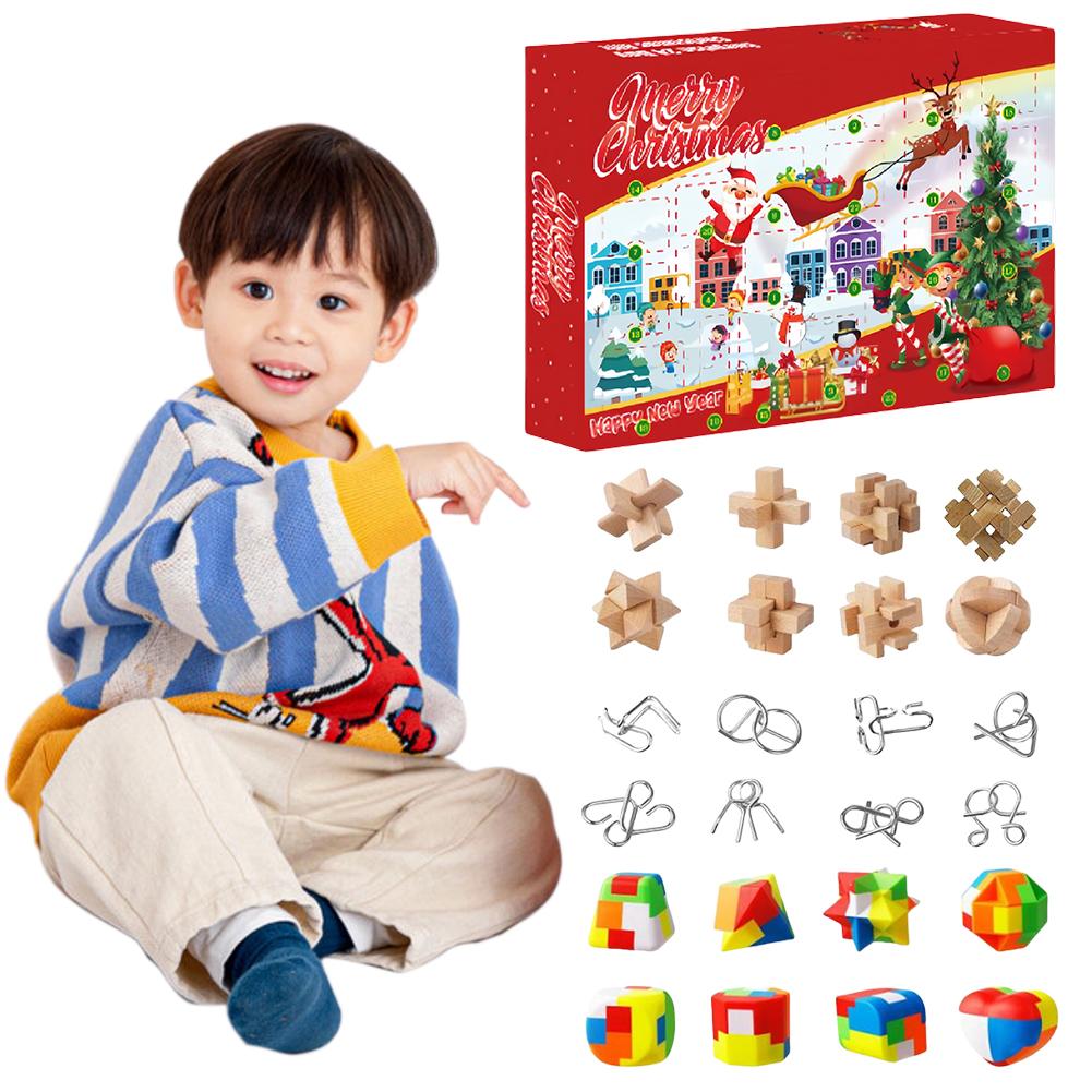 Advent Calendar 2025 Brain Teaser Puzzles Family Brain Challenge Games Toys with Plastic Metal and Wooden Puzzle Toys for Kids
