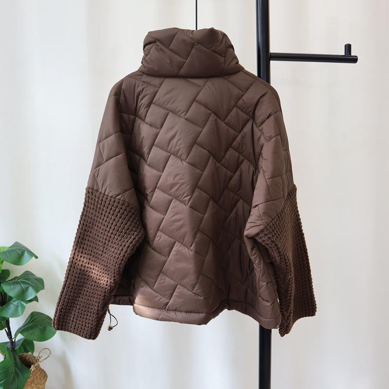 Stand-up Collar Zipper Design Sense Cotton Clothes Splicing Knitted Cardigan Autumn and Winter New Thickened Loose Sweater Jacket Women