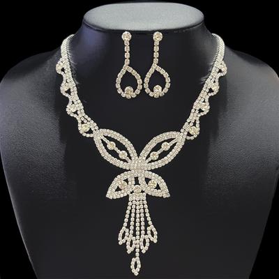 Voll Diamant Hohl Großer Schmetterling Halskette Ohrringe Set Hochzeitskleid Mode Persönlichkeit Damen Halskette Brautschmuck