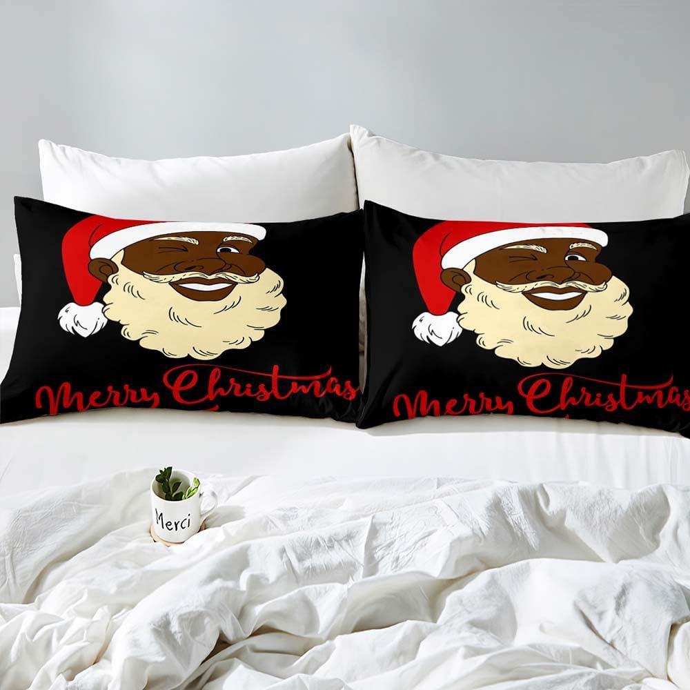 Fun Black Santa Three-Piece Quilt Cover Digital Printing Bedding Set Bed Cover