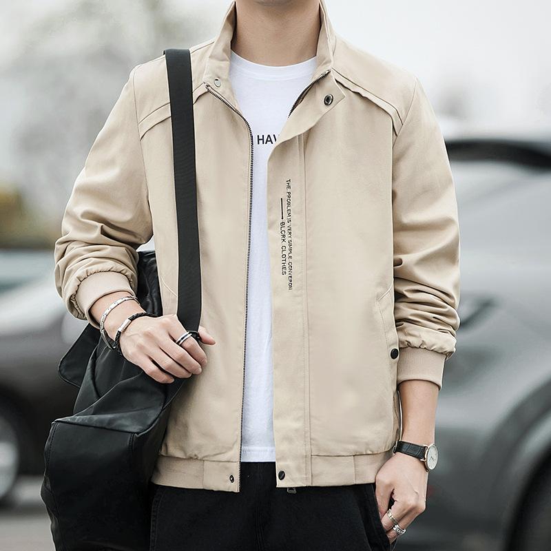 

Autumn Men s Jacket Stand Collar Solid Color Embroidery Sports Casual Loose Shirt Men s Coat Korean Version of the Trend Brand M