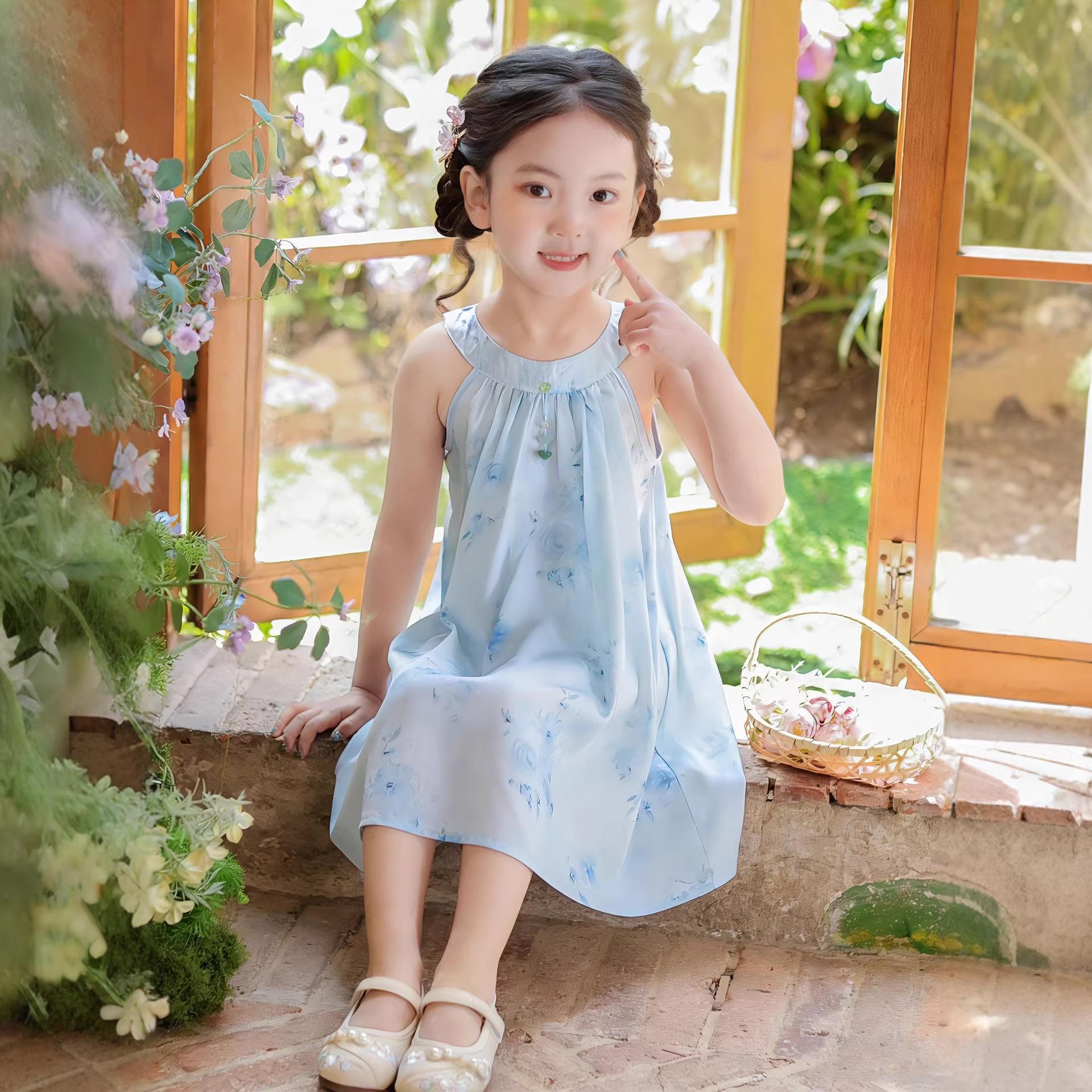 Girls Floral Cheongsam 2026 - Summer Hanfu Style Dress for Older Children 130 cm