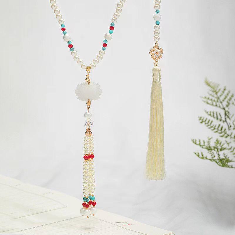 Ming dynasty necklace, ancient-style accessories, long tassels at the back, tassels, vintage palace yingluo, Tang-style Hanfu accessories, soft 