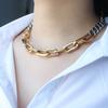 Classic 18K Gold Stainless Steel Simple Minimalist Two Tone Chain Paperclip Link Paper Clip Necklace Chain for Women Men