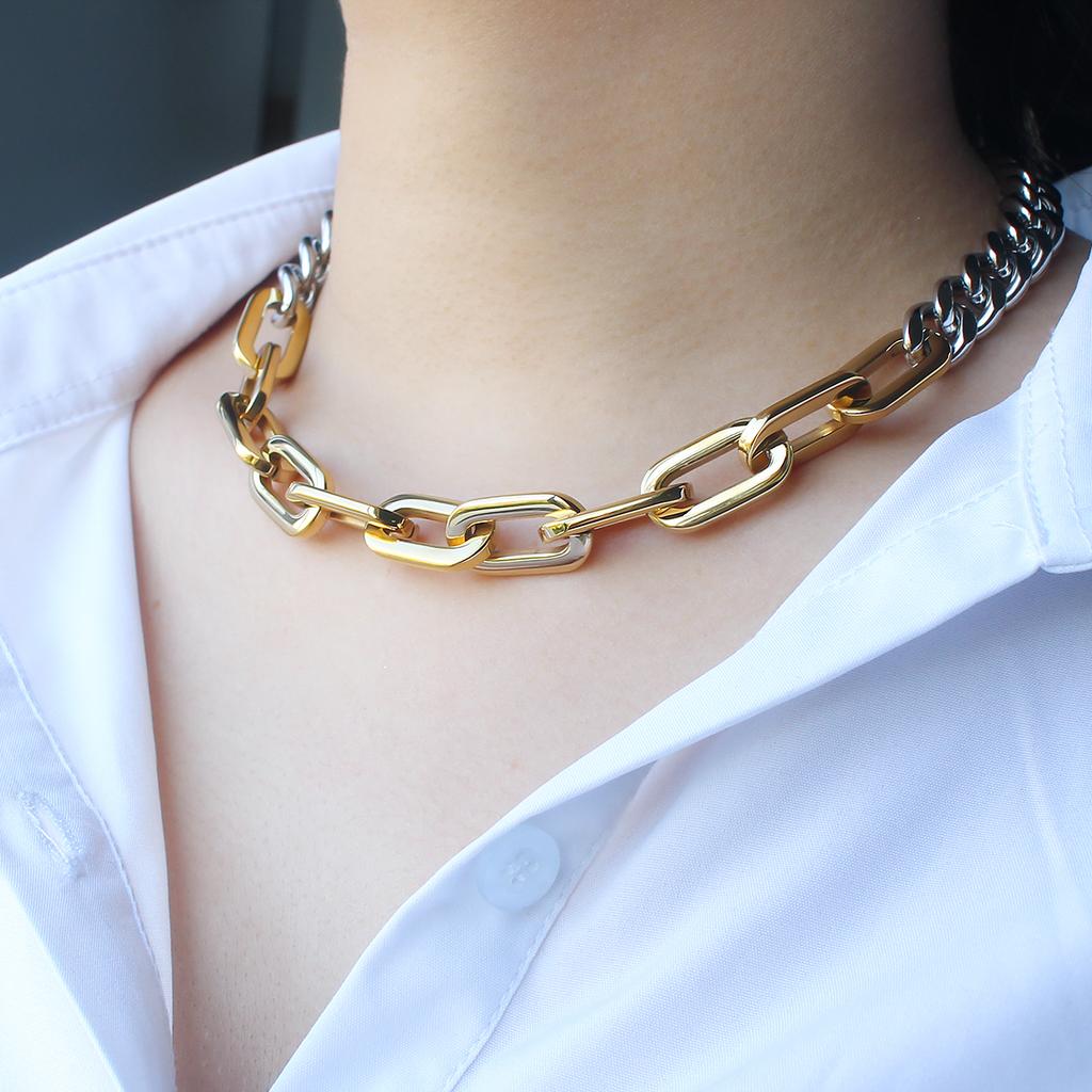 Classic 18K Gold Stainless Steel Simple Minimalist Two Tone Chain Paperclip Link Paper Clip Necklace Chain for Women Men