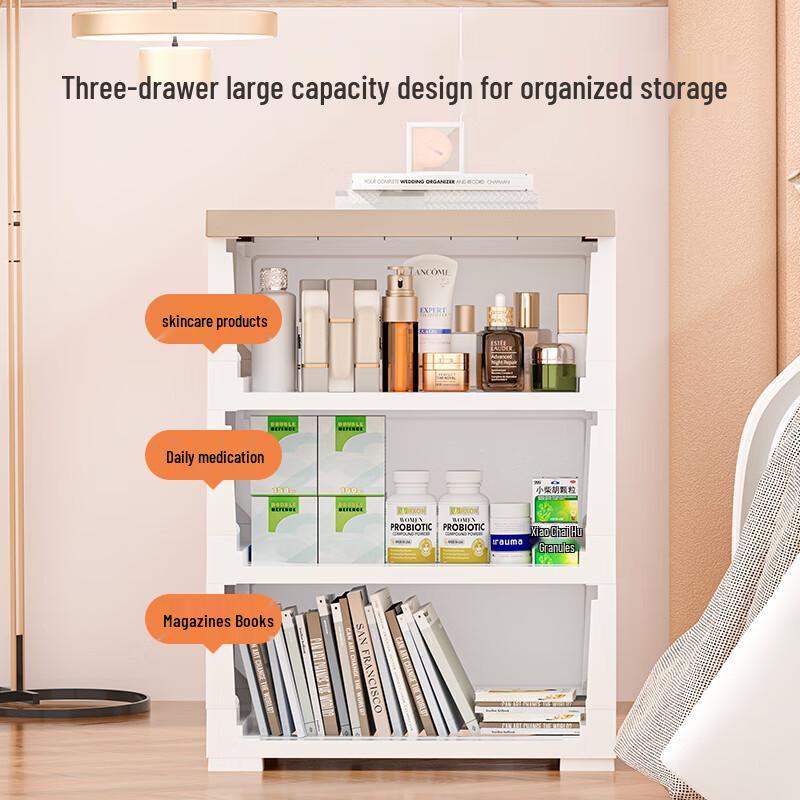 Simple Plastic 3-Layer Bedside Storage Cabinet