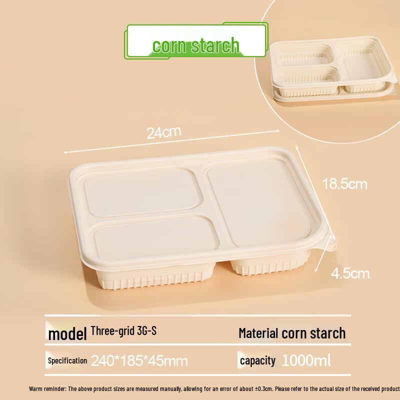 Allies Biodegradable 3-Compartment Corn Starch Meal Box