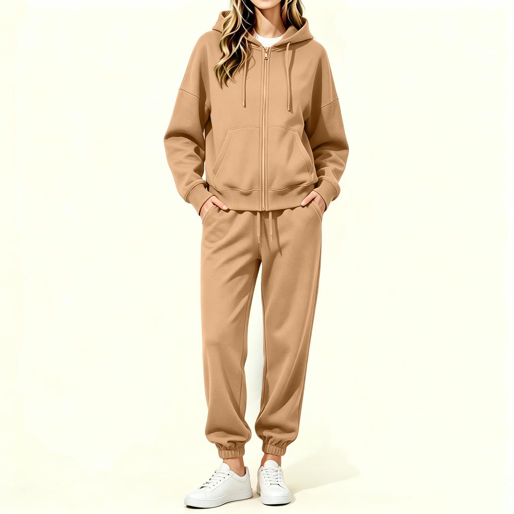 Women's Lined Zip Up Hoodie and Wide Leg Pants Set Casual Loungewear
