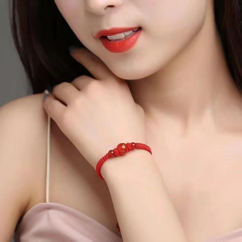 Rope Chain Bracelet Handmade Rope String Bracelets Red Black Woven Rope Good Luck Bracelet Diy Red Agate Hand Rope