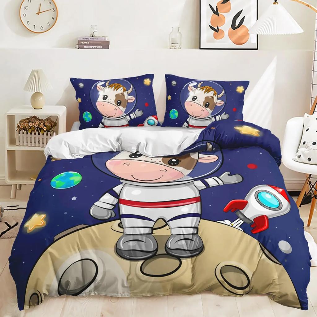 Astronaut Duvet Cover Set Cartoon Space Astronaut Decor Bedding Set Soft Breathable Comforter Cover With Pillowcase With Zipper