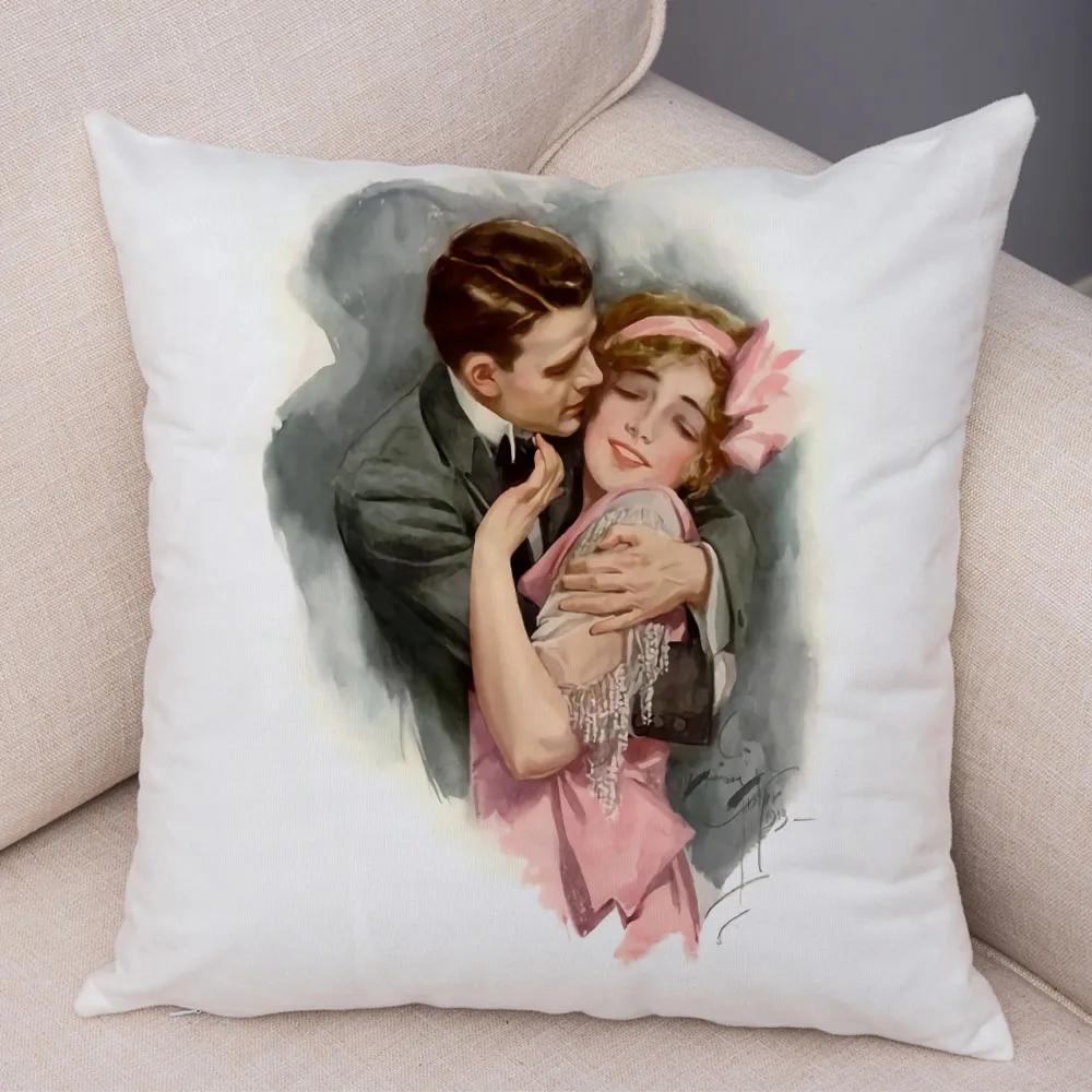 European Lady Cushion Cover Decor Vintage Style Elegant Women Print Pillowcase for Sofa Home Car Soft Plush Pillow Case 45x45cm