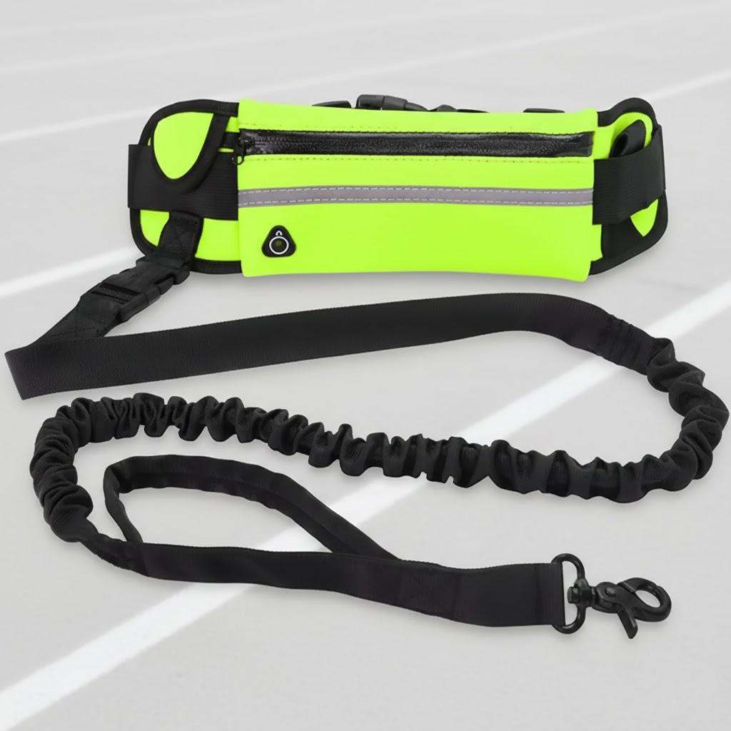 

Поводок для собаки без рук для бега и прогулок, светоотражающий, выдвижной, эластичный пояс с сумкой на талию, тяговый поводок для собаки зелёный
