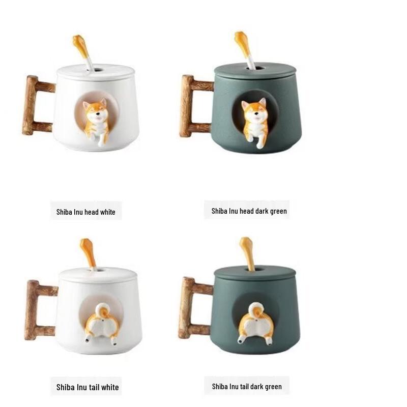 Cute Shiba Inu Ceramic Mug with Lid and Spoon