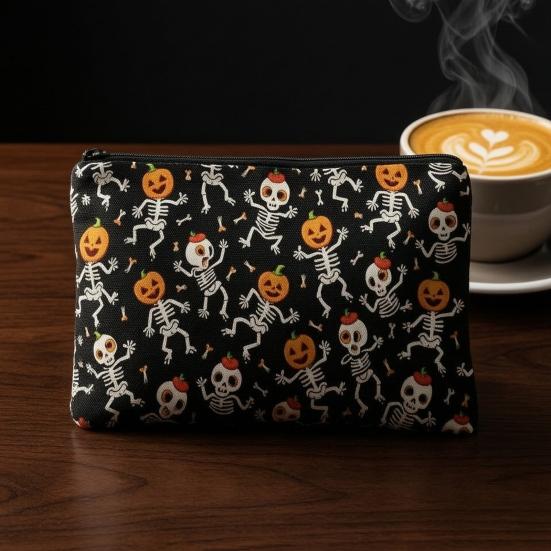 Halloween Themed Pencil Case Storage Bag Large Capacity Cosmetic with Pumpkin Smooth Zipper