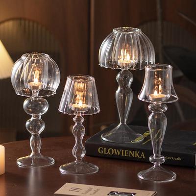 European Retro Twisted Glass Candle Holder - Romantic Umbrella Design for Living Room